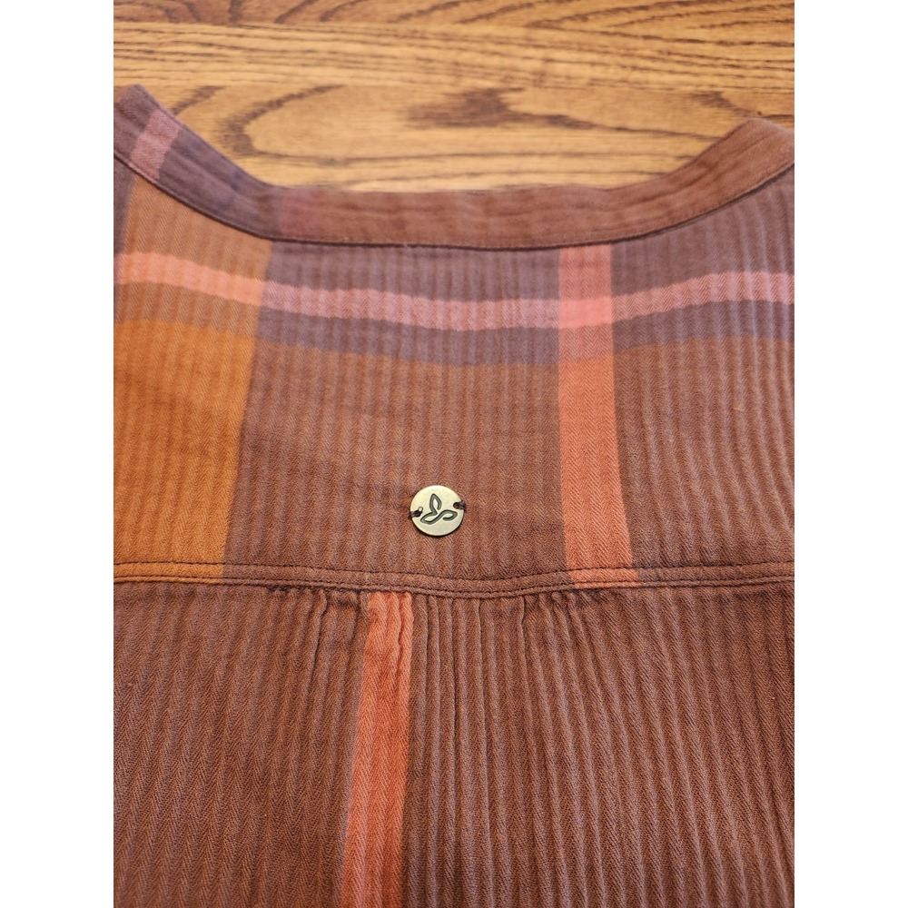 Prana Sugar Pine Dress Gauze Organic Cotton Wedged Wood Plaid Size Medium Lined - Picture 9 of 11